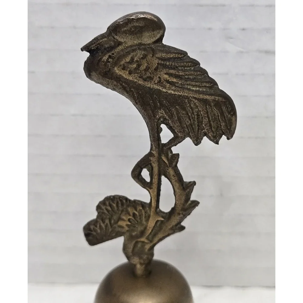 Vtg Solid Brass Stork Hand Bell 4
